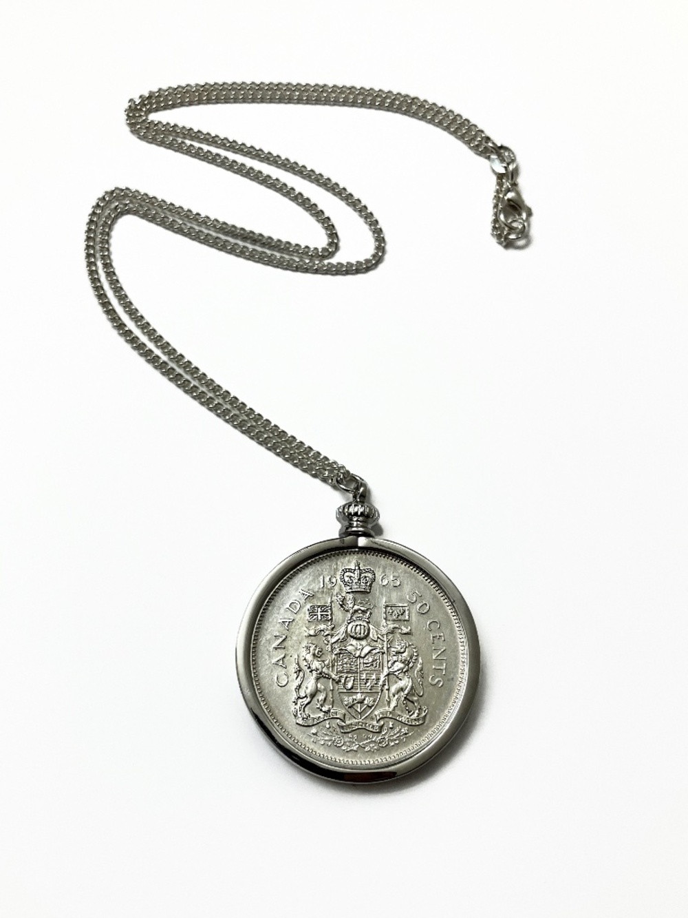 Authentic SILVER Half Dollar Coin Necklace, 1965 Canadian 50-Cent Coin - Picture 4 of 4